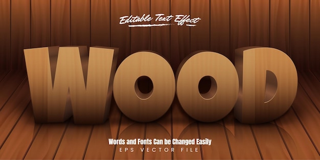 Vector efecto de texto de madera editable