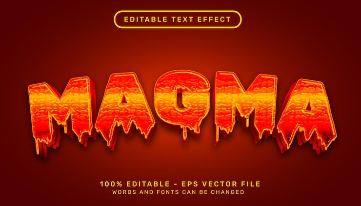 Vector efecto de texto magma 3d con textura de fuego