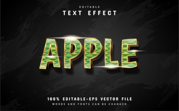 Efecto de texto de manzana 3d con brillo dorado