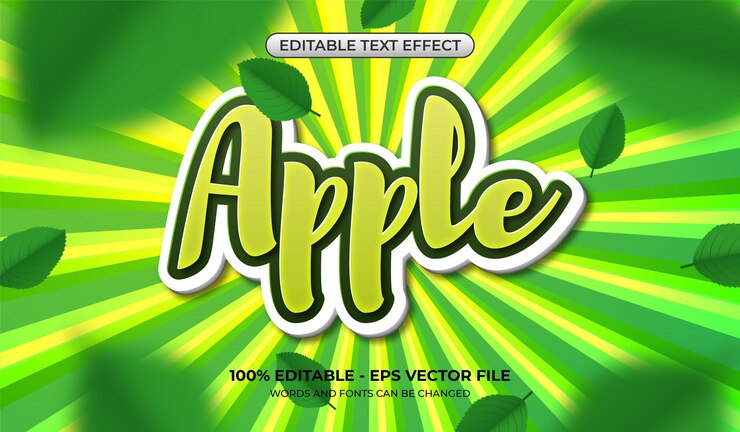 Vector efecto de texto de manzana verde realista combinación de efecto de fuente editable amarillo verde y blanco