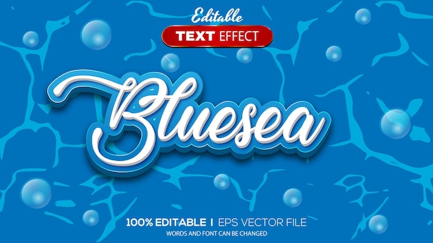 Vector efecto de texto de mar azul 3d efecto de texto editable