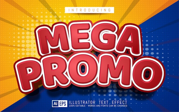 Efecto de texto mega promocional Estilo de texto editable en 3D adecuado para promoción de banner