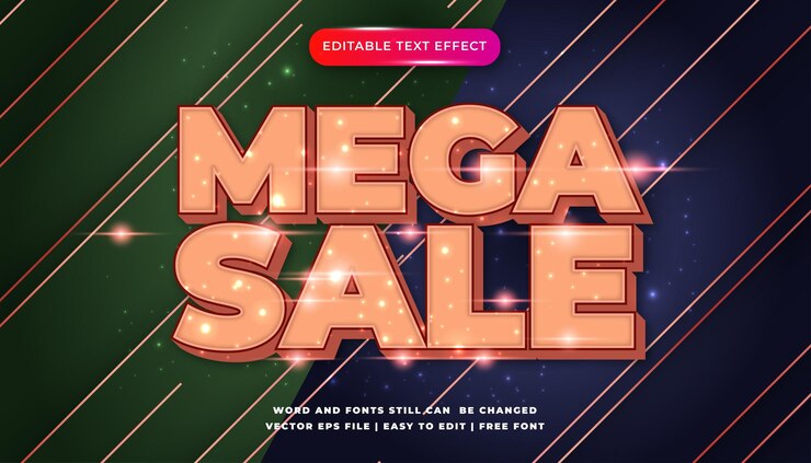 Vector efecto de texto de mega venta 3d