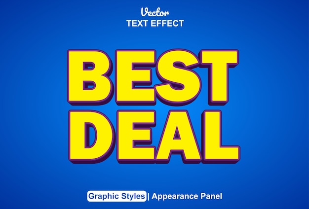 Efecto de texto de mejor oferta con estilo gráfico amarillo y editable.