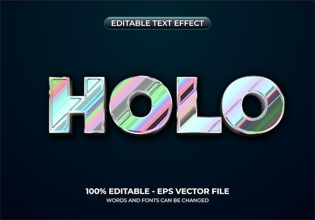 Efecto de texto de metal holográfico texto metálico de arco iris editable con fuente en negrita