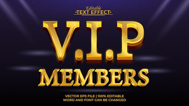 Vector efecto de texto de miembros vip de oro