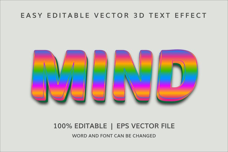 Vector efecto de texto mind 3d de vector libre, estilo de fuente de tipografía moderna editable