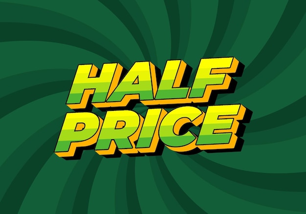 Efecto de texto a mitad de precio con buenos colores estilo 3D