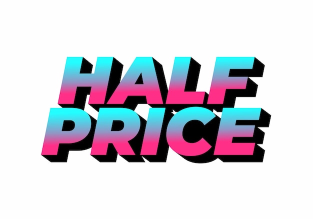Efecto de texto a mitad de precio en colores llamativos con aspecto tridimensional