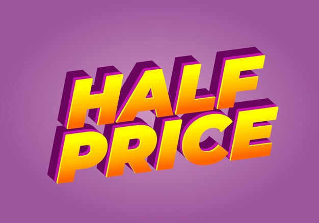 Efecto de texto a mitad de precio en colores llamativos con aspecto tridimensional
