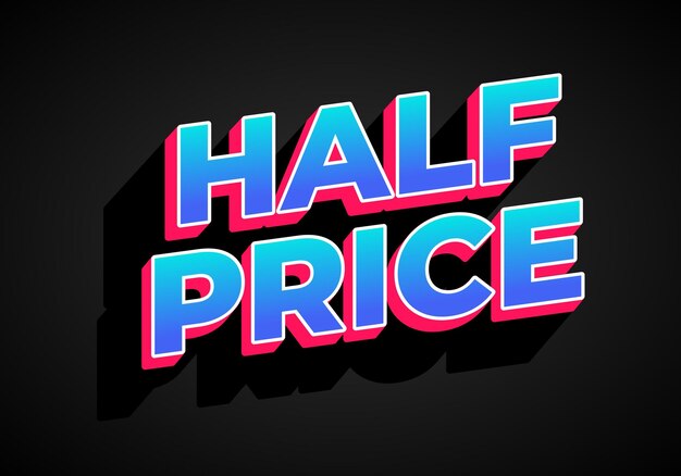 Efecto de texto a mitad de precio en colores llamativos con aspecto tridimensional