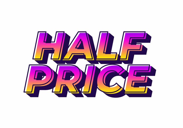 Efecto de texto a mitad de precio en colores llamativos con aspecto tridimensional