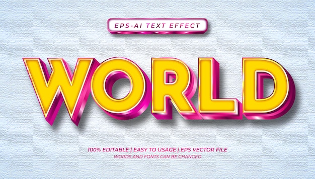 Efecto de texto mundial con estilo artístico 3D editable.
