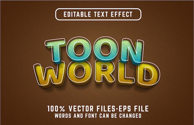 Efecto de texto del mundo de toon. texto editable con vectores premium de estilo de dibujos animados