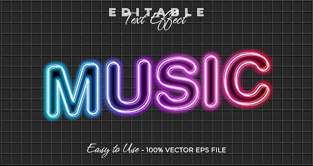 Efecto de texto musical brillo de neón estilo gráfico luz texto editable