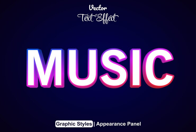 Vector efecto de texto musical con estilo gráfico azul y editable