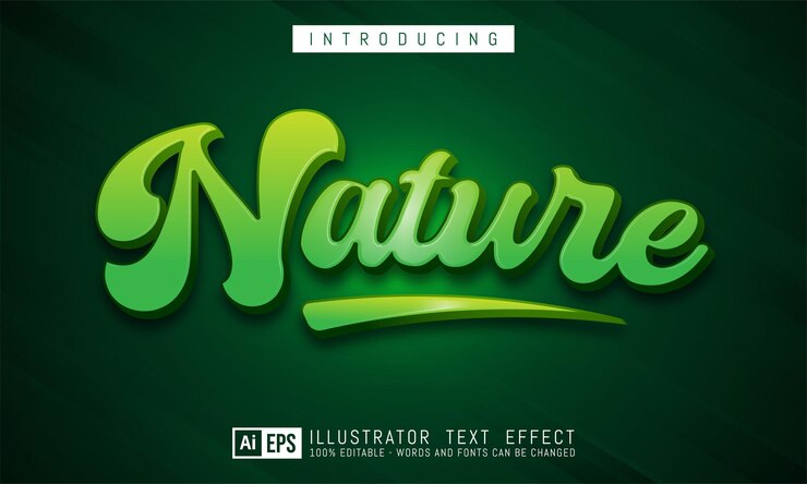 Vector efecto de texto natural, estilo de texto editable en tres dimensiones