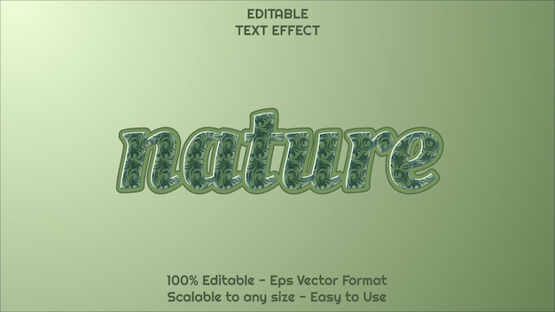 Vector efecto de texto de naturaleza de hoja verde 3d efecto de texto editable