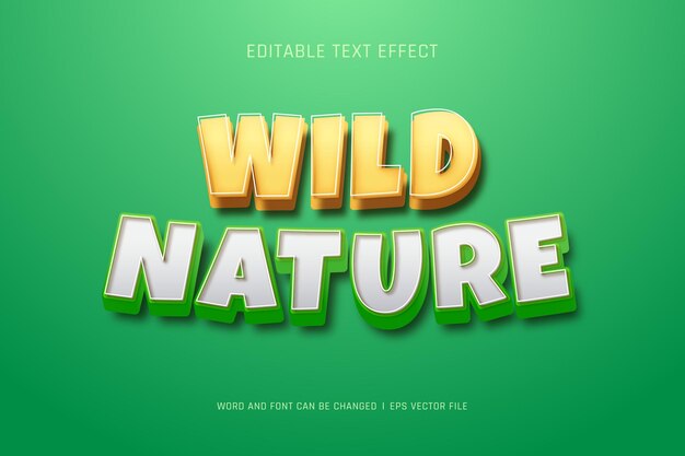 Efecto de texto de naturaleza salvaje de estilo de dibujos animados