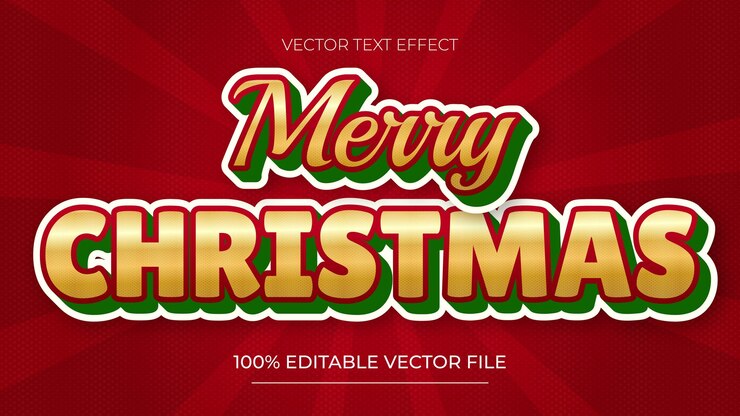 Vector efecto de texto de navidad feliz navidad efecto de mensaje de texto 3d de lujo gradiente dorado sobre fondo rojo