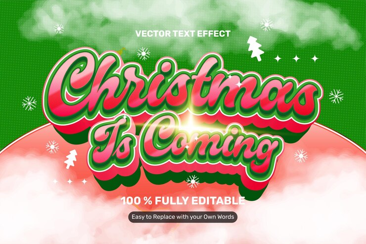 Vector efecto de texto de navidad feliz rojo verde 3d