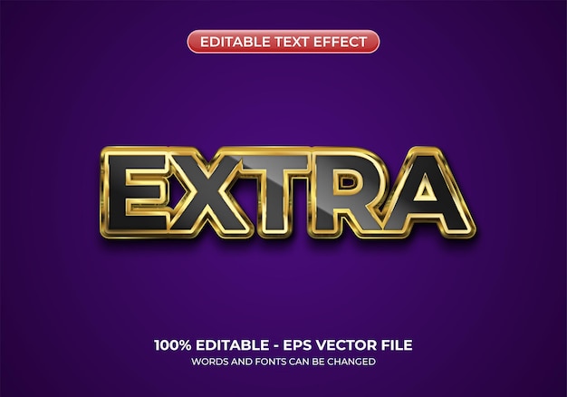 Efecto de texto en negrita adicional en 3d Efecto de texto editable en negro brillante y dorado con fondo morado oscuro