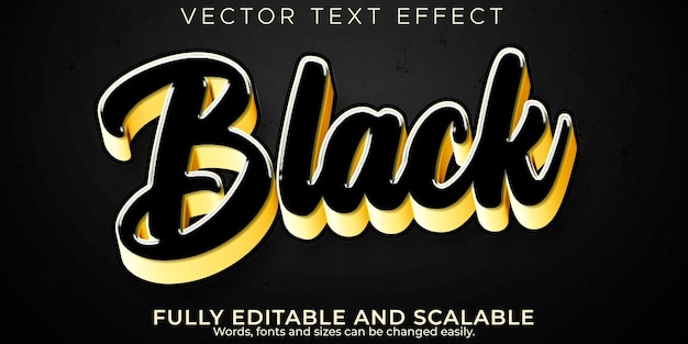 Efecto de texto negro editable dorado y estilo de texto real.