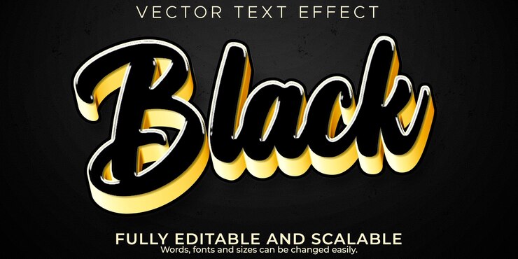 Vector efecto de texto negro editable dorado y estilo de texto real.