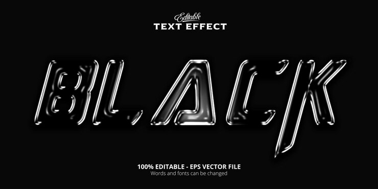 Vector efecto de texto negro editable, fondo negro;