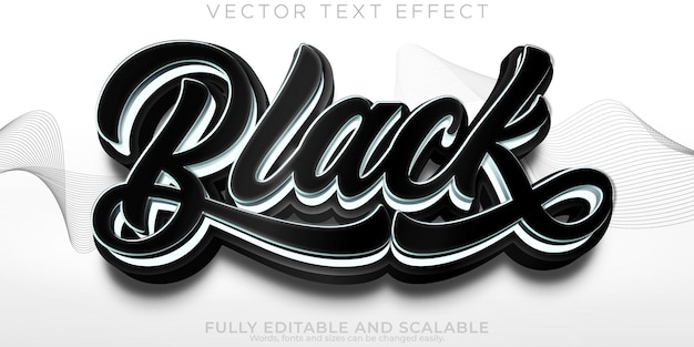 Vector efecto de texto negro estilo de texto real y negrita editable