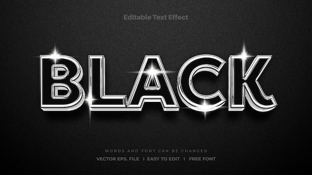 Efecto de texto negro texto editable estilos plateados y brillantes