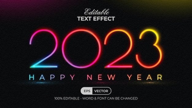Efecto de texto de neón 2023 estilo de año nuevo Efecto de texto editable