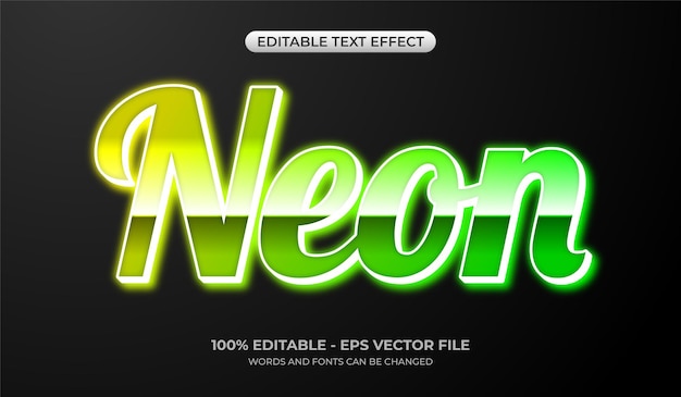 Efecto de texto de neón 3D Efecto del texto brillante y brillante editable en un fluorescente verde