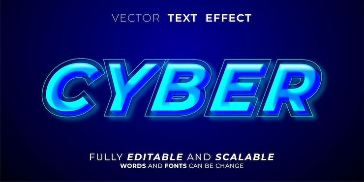 Vector efecto de texto de neón cibernético, estilo de texto tridimensional editable