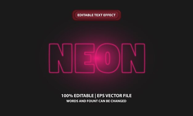 Efecto de texto de neón. Diseño de iluminación con letras. Efectos de texto editables - Archivo EPS