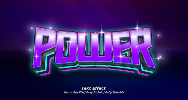 Efecto de texto de neón de poder estilo de texto 3d editable