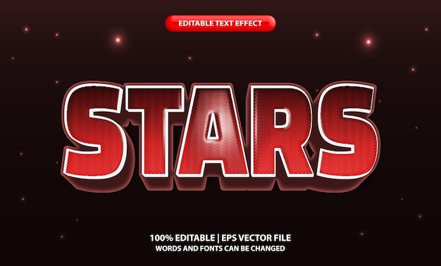 efecto de texto de neón rojo de estrellas en negrita 3D editable