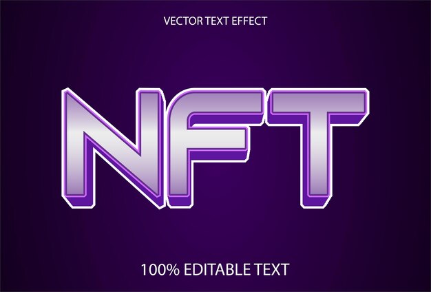 Vector efecto de texto nft con color morado y editable para logotipo.