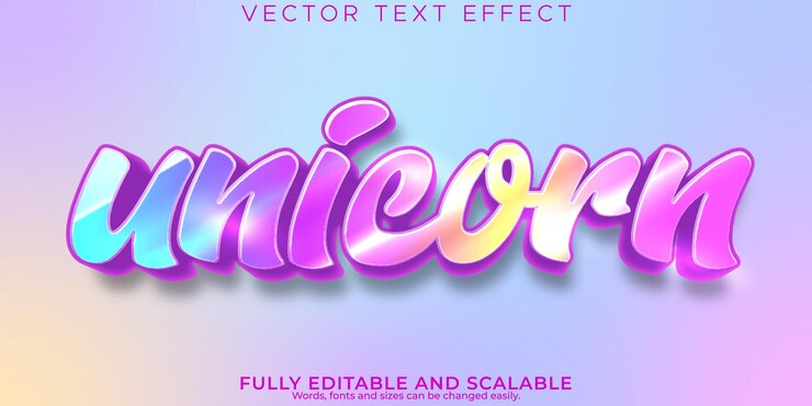 Vector efecto de texto de niña unicornio estilo de texto rosa y princesa editable