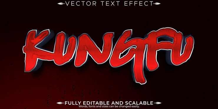 Vector efecto de texto ninja editable samurai y estilo de fuente personalizable de la hoja