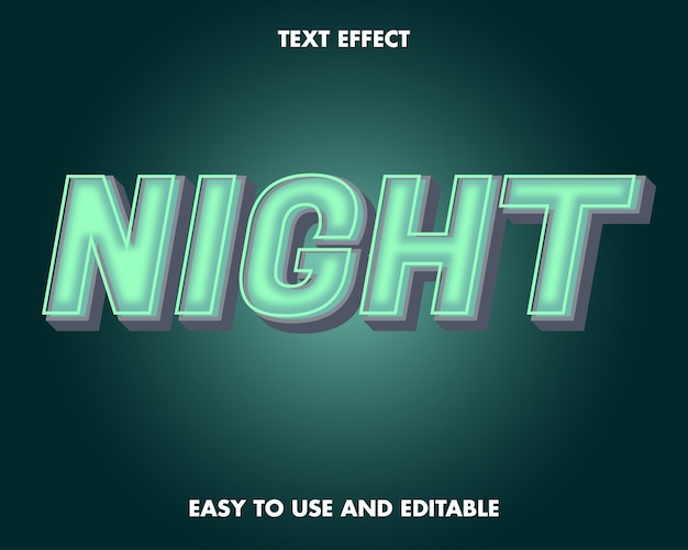 Efecto de texto de noche de neón. Estilo de fuente editable.