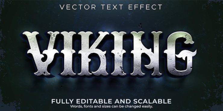 Vector efecto de texto nórdico vikingo estilo de texto medieval y celta editable