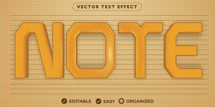 Vector efecto de texto de notaefecto de texto de fuente totalmente editable