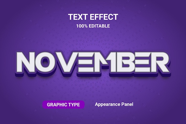 Efecto de texto de noviembre sobre fondo morado.
