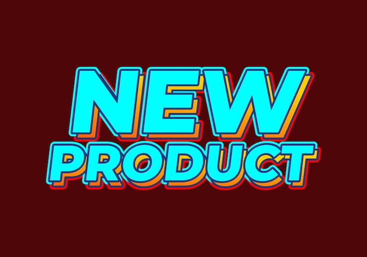 Vector efecto de texto de nuevo producto en color azul brillante.
