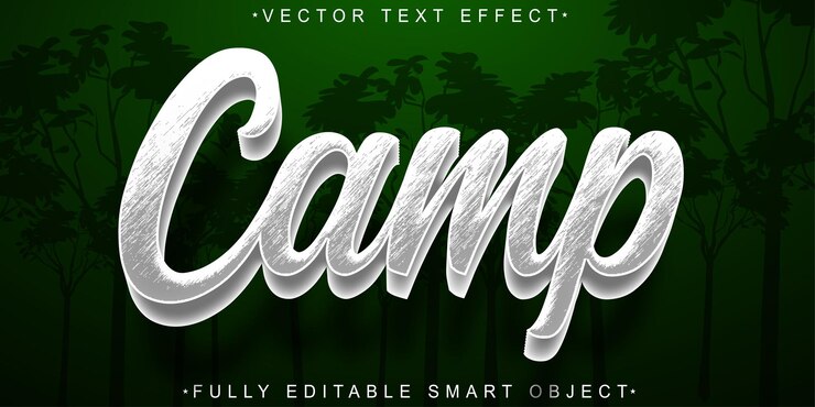 Vector efecto de texto de objeto inteligente totalmente editable de camp vector