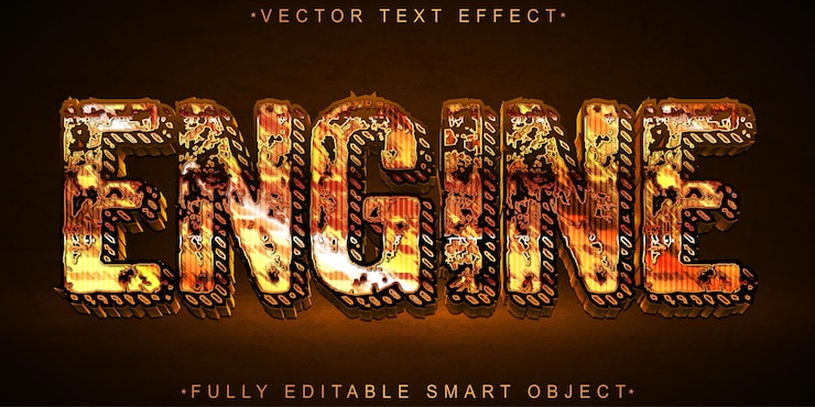 Vector efecto de texto de objeto inteligente totalmente editable del motor vectorial