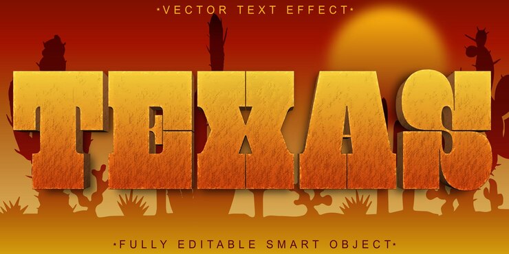 Vector efecto de texto de objeto inteligente totalmente editable de texas vector