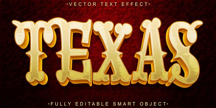 Vector efecto de texto de objeto inteligente totalmente editable de texas vector