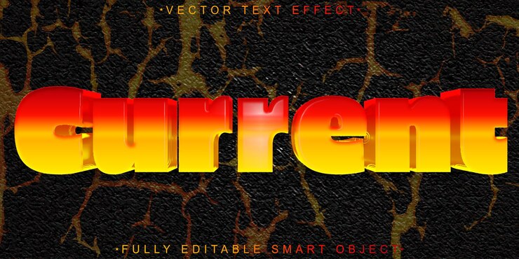 Vector efecto de texto de objeto inteligente totalmente editable del vector de corriente naranja